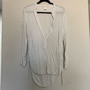 H&M Pinstripe Ruched Drawstring Tunic Top
